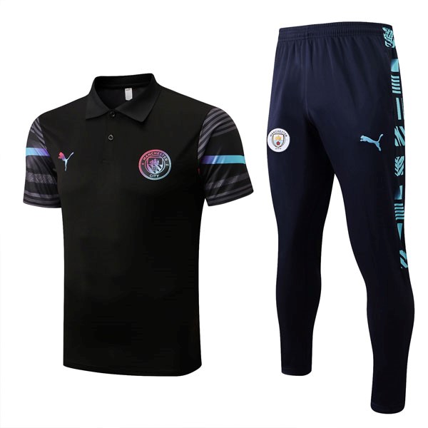 Polo Manchester City Komplett-Set 2022-2023 Schwarz